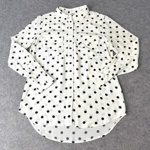 Kinnatty Italy Womens Black & White Polka Dot Long Sleeve Collared Blouse Size M